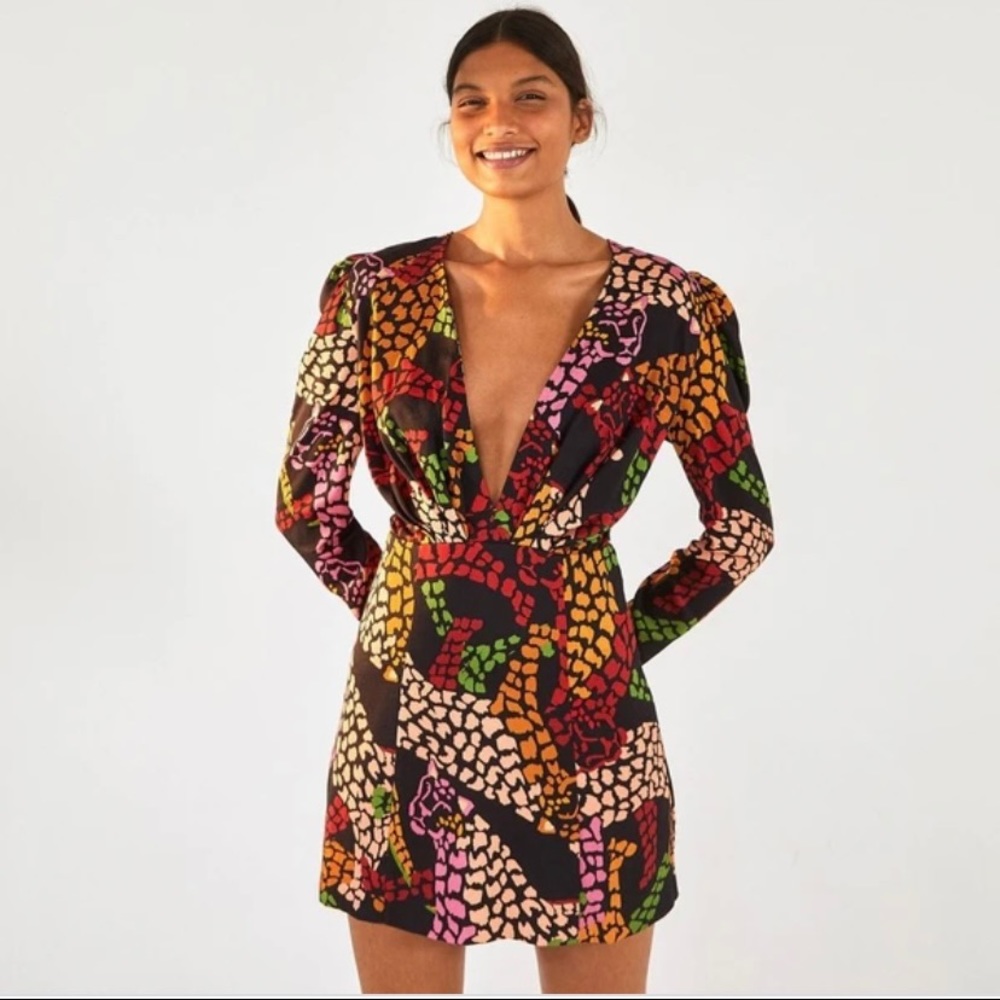 Farm Rio Black leopard XS dress NWT